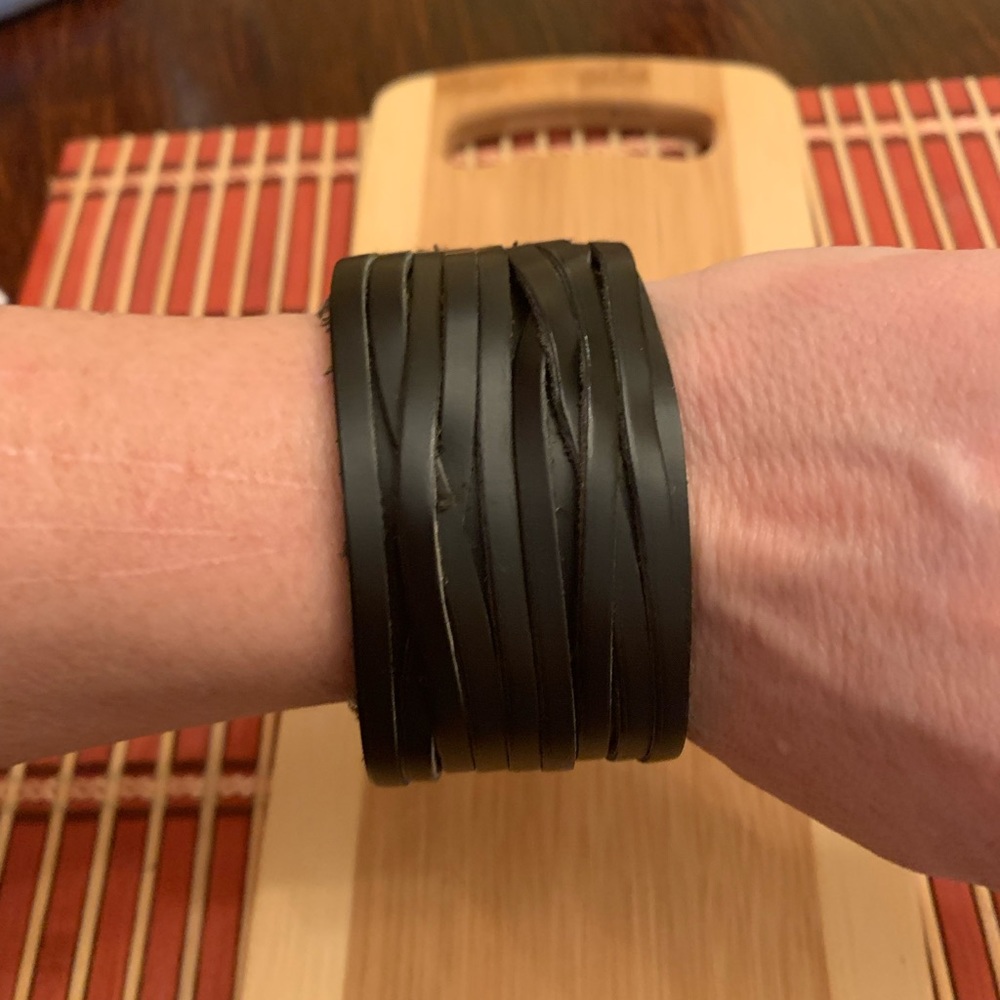 Black leather band bracelet
